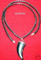 Natural Hematite Necklace w/ Pendant 18 Horn / tooth  