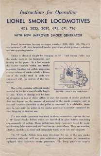 Orig LIONEL 1947 SMOKE LOCOMOTIVES INST SHEET   726/671  