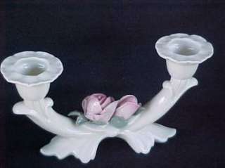 Pair Porcelain Rose Decor Candelabra by Karl Ens Porcelain Germany 