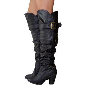   Bronze Buckle Stylish Cowgirl Western Slouchy Over the Knee High Boots