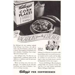 Print Ad 1935 Kelloggs Corn Flakes Take a vacation from the kitchen 