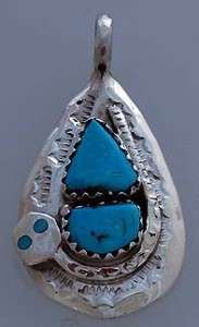 Zuni Silver Serpent Pendant w/ Turquoise Effie Calavaza  