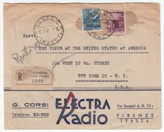 Italy Firenze Electra Radio 1947 Registered AD Cover. Make multiple 