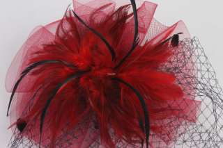Red Hair Fascinator Hat Cap Headpiece Vintage Costume Makeup w/ Clip 