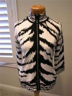   Belldini 101036 Animal print black/white mock neck cardigan sweater M