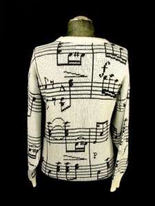 vintage 80s mens black white MUSIC NOTE staff musical concert sweater 