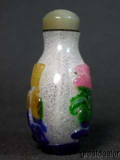 Flower&Bird Carved Chinese Peking Overlay Glass Snuff Bottle  