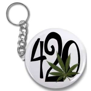  420 Marijuana Pot Leaf 2.25 Button Style Key Chain 