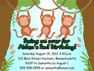 Swinging Monkeys 1st or Any Birthday Party Invitations Personalized 