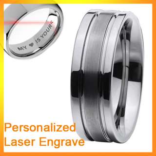 8mm New Mens Grooved Tungsten Carbide Ring Wedding Band  