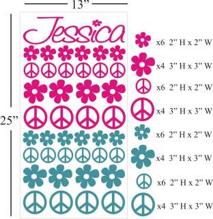 Name Peace Signs Flowers Vinyl Wall Decals Art #024  