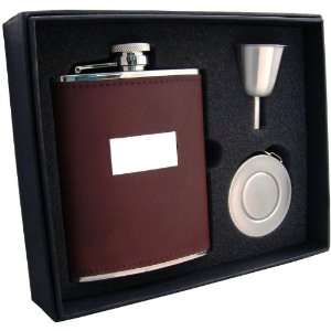  Visol Alcide 6oz Brown Leather Stellar Flask Gift Set 