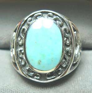 TURQUOISE 925 SILVER SILVER MENS RING OVAL STONE SIZES 11  
