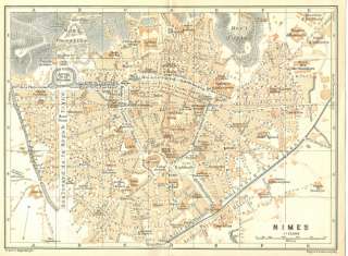 France Engraved Color Map of Nimes 1889  
