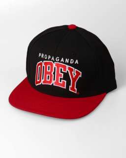 Obey Throwback Snap Back Cap Hat Red on Black Logo  