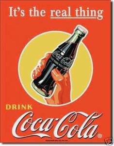 Coca Cola TIN SIGN Coke REAL THING ad metal vtg wall decor bottle 