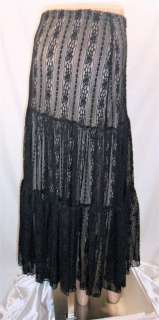 Caia Black Lace Long Skirt Broomstick Boho Prairie Tiered Beautiful 