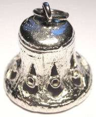 Classic vintage silver charm of a patterned wedding or Christmas bell,