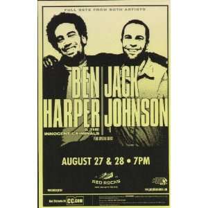 Ben Harper Jack Johnson Concert Poster Red Rocks 2003  