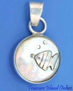 STERLING SILVER FISH PENDANT with GREY ABALONE SHELL  