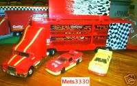 1998 GETTY CAR CARRIER TWO RACE CARS TRANSPORTER TOY  