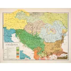  1918 Print Map Eastern Europe Germany Austria Italy Greece 