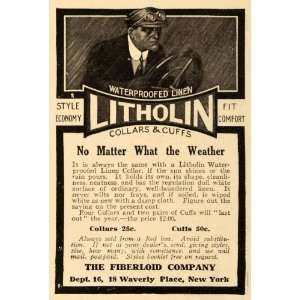  1909 Ad Fiberloid Co Waterproofed Linen Litholin Collar 