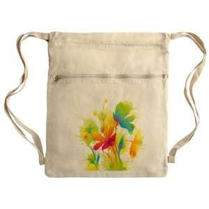   Bag Sack Pack Khaki Watercolor Floral Flowers 