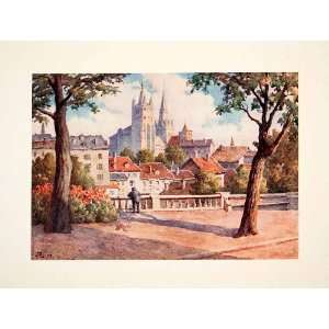  1909 Color Print Cathedral Church Lausanne Switzerland 