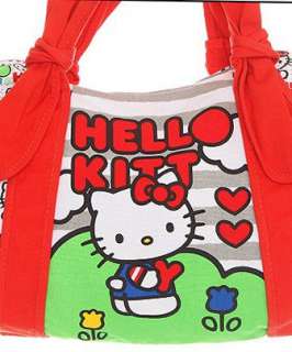 HELLO KITTY~ GRAY STRIPED RED KNOT SATCHEL TOTE BAG  