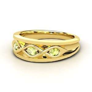  Triple Twist Ring, 14K Yellow Gold Ring with Peridot 