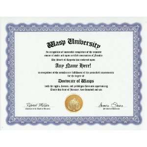  Wasp Degree Custom Gag Diploma Doctorate Certificate 