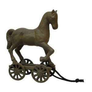    Cast Iron Replica Pull Toy Horse on Wheels 