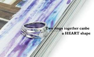   Heart White Gold Plated Promise Ring Set Couple Wedding Bands  