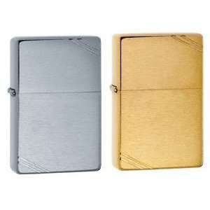 Zippo Lighter Set   1937 Vintage Replica Brushed Brass W/slashes and 