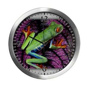  Modern Wall Clock Red Eyed Tree Frog on Purple Leaf 
