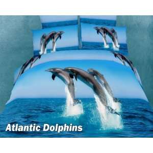  Dolce Mela DM425Q Atlantic Dolphins Queen Duvet Cover Set 