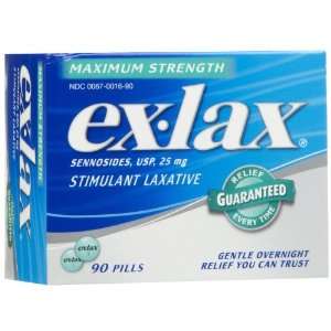  Ex Lax Stimulant Laxative, Maximum Strength, 25 mg, Pills 