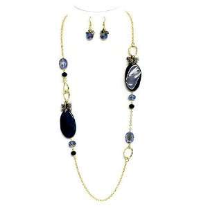   Blue and Black stones; Lobster Clasp Closure; Matching Earrings