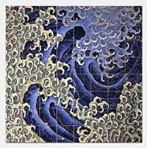 HOKUSAI/MASCULINE WAVE Glass Tile Mural 48x48  