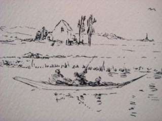 Patrick A. Linell Signed Ink Drawing Fishing 1961  