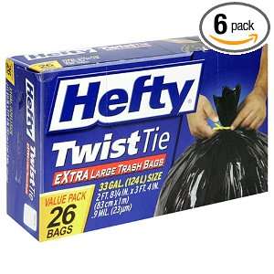 Hefty Twist Tie Extra Large, 33 GallonTrash Bags, Case Pack, Six   26 
