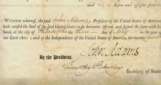 JOHN ADAMS. Document Signed, as President (John Adams), on partly 