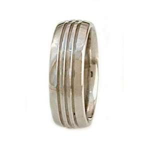Titanium Ring Domed Three Inlay Grooves Polished. Ring # 40. Please 