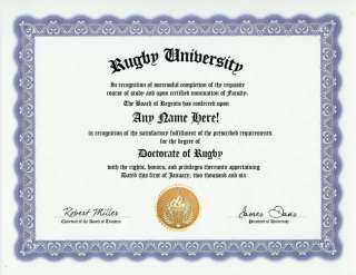 RUGBY DIPLOMA PLAYING GAME PLAYER TEAM FAN FUN GAG GIFT  