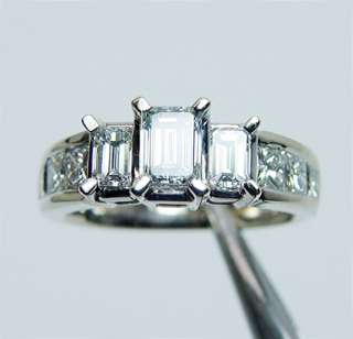 10ct Emerald Princess Diamond Engagement Ring 14K White Gold Estate 