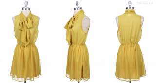 Sheer Chiffon Sleeveless Dress with Front Ribbon Stretch Waistband S M 
