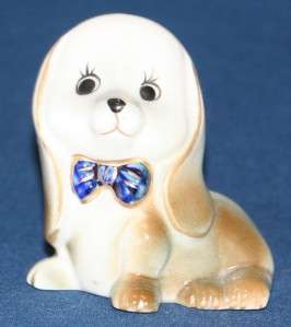 Vintage ADORABLE Basset Hound Puppy Dog Figurine Bowtie  
