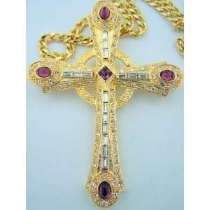   Amethyst Bishops Pectoral Cross on Fine Gilded 30 Chain Jewelry