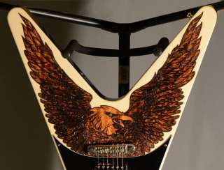 Customized Gibson Flying V hand engraved pyro ART Eagle refinished by 